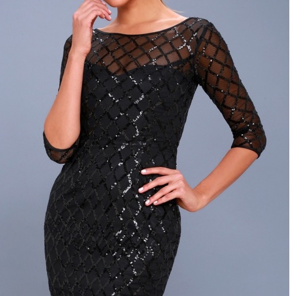 Black short sequin lace dress - Picture 1 of 4